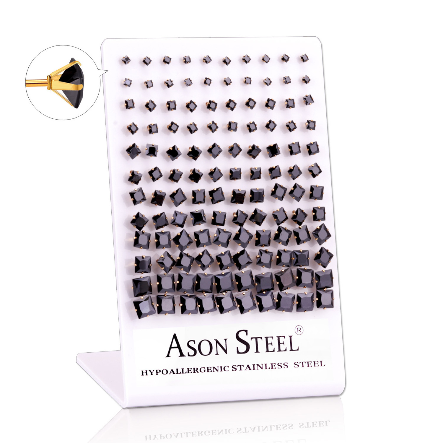 Ason Hot selling Stainless Steel Crystal Round Zircon Stud Earrings Display Card