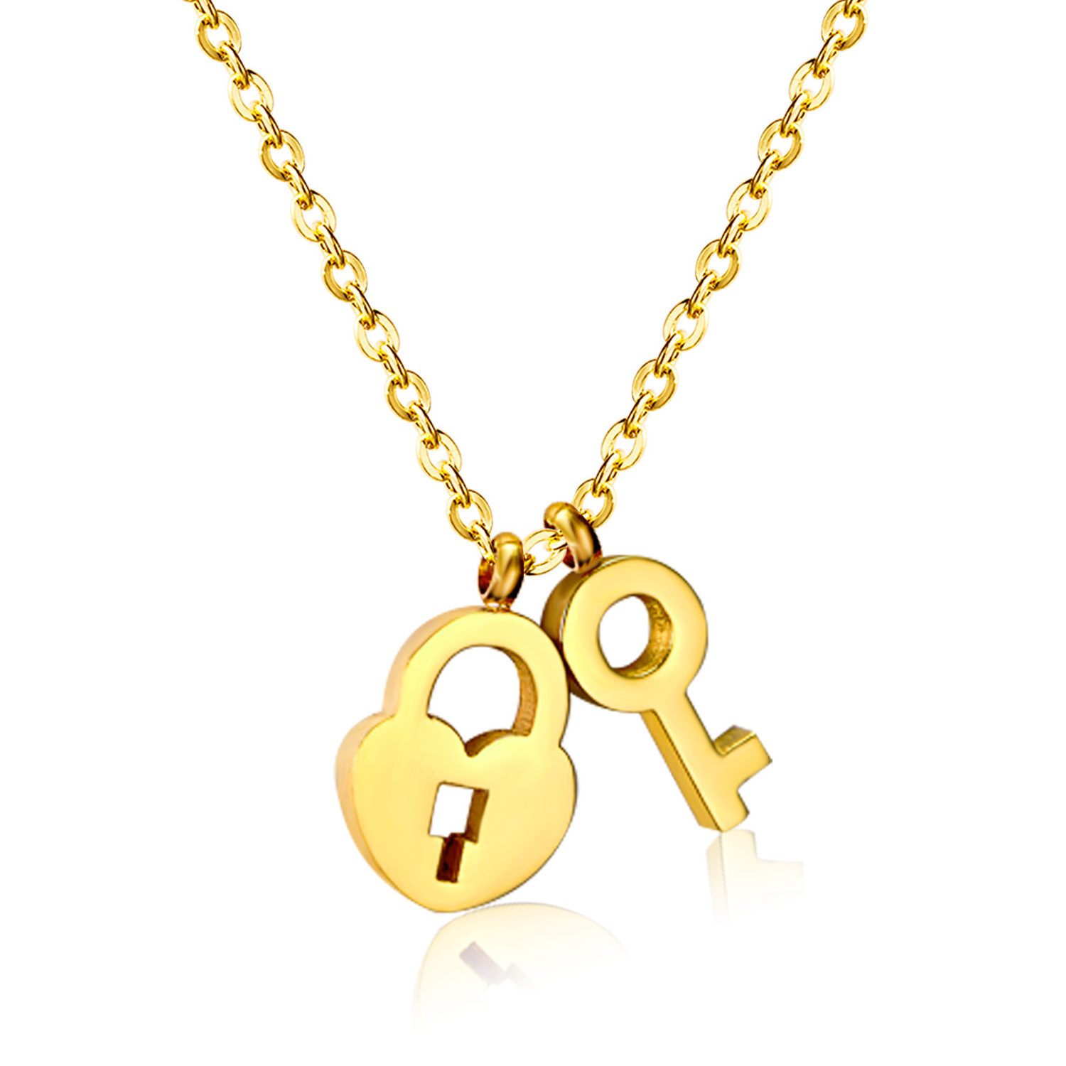 Stainless Steel Jewelry Necklace 18k Gold Plated Locket With Key Necklace