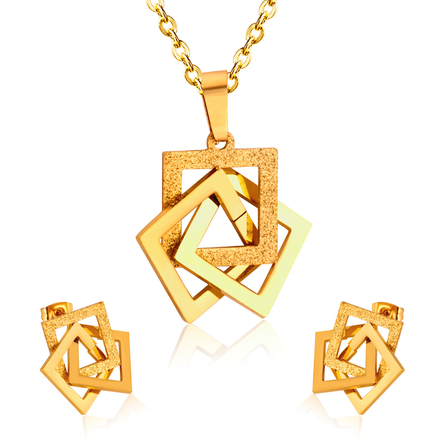 Fashion Stainless Steel 18k Gold Necklace Square Chain Jewelry Set Women Wholesale Jewelry Supplies