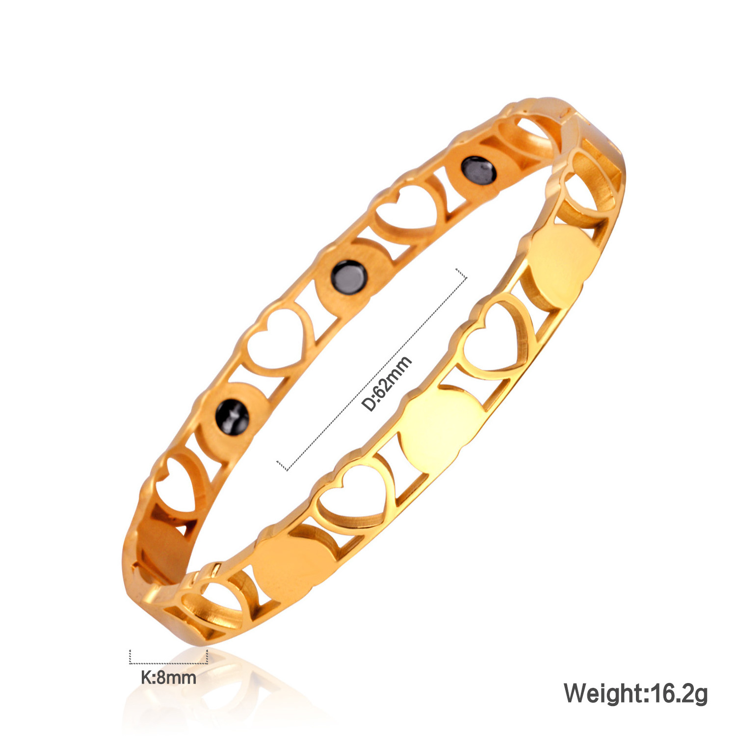 Trendy Fashion Girl Rose Gold Silver Colors Hollow and Solid Diamond Heart Shaped Pattern Bracelets Bangle for Women