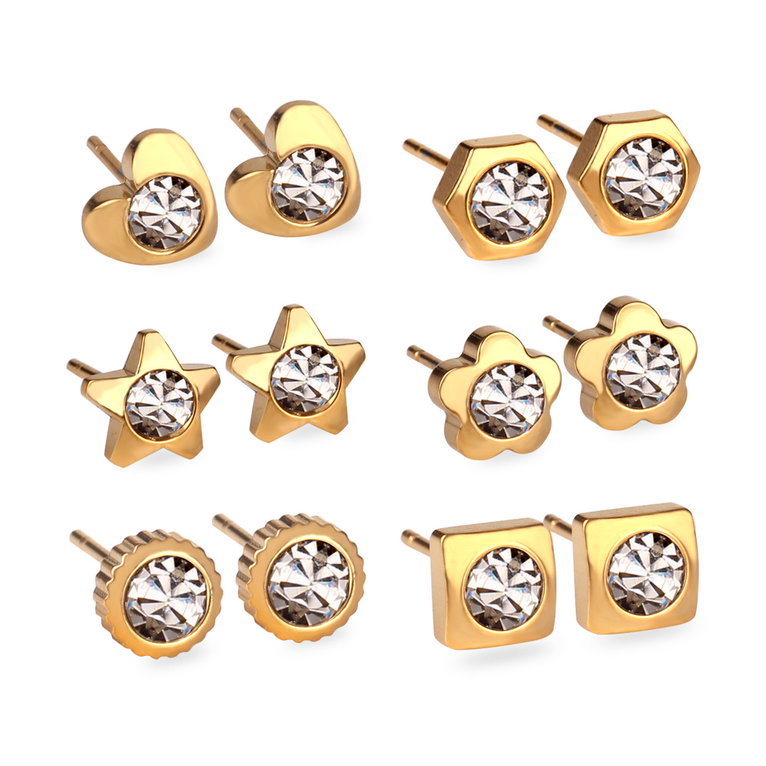 Flower Stainless Steel Stud Earrings Set Gold/silver Fashion Jewelry for Women Wholesale