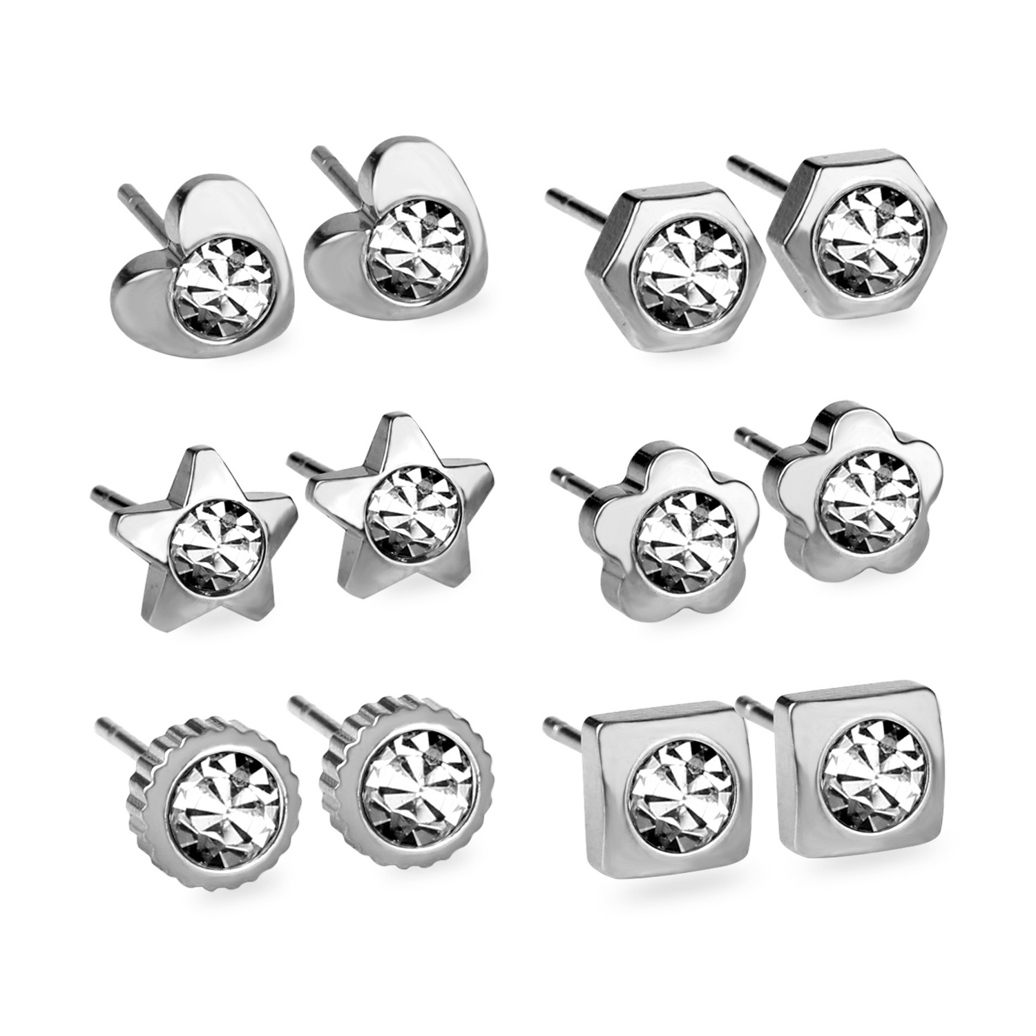 Flower Stainless Steel Stud Earrings Set Gold/silver Fashion Jewelry for Women Wholesale