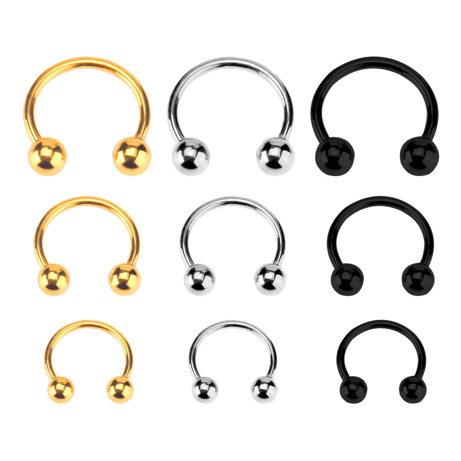 2020 Brand New Nose Ring Indian Nose Hoop Bull Nose Rings 9 Pcs / Set Colored Gold Sliver Black Stainless Steel Ring