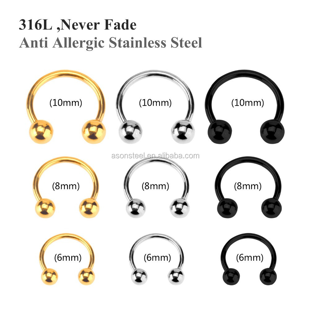 2020 Brand New Nose Ring Indian Nose Hoop Bull Nose Rings 9 Pcs / Set Colored Gold Sliver Black Stainless Steel Ring