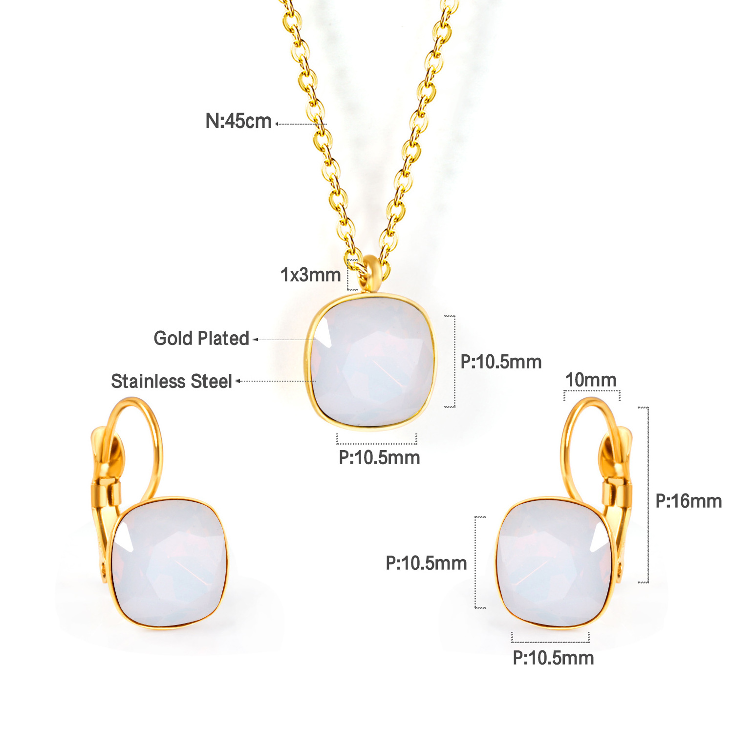 Stainless Steel 18k Gold Plated Jewelry Sets Necklace and earrings Colorful Pearl design for Bridal Gift