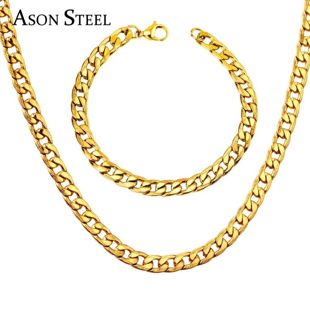 316 Men Stainless Steel Jewelry Sets Necklace And Bracelet Stainless Steel Magnetic Clasps Gold Plated Chain Sets