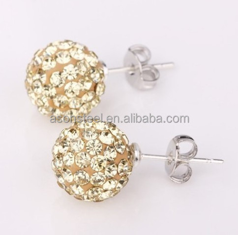 Fashion stud earrings jewelry beauty mix-colors shambhala earring for ladies women 6mm*6mm ball earing with shiny rhinestone