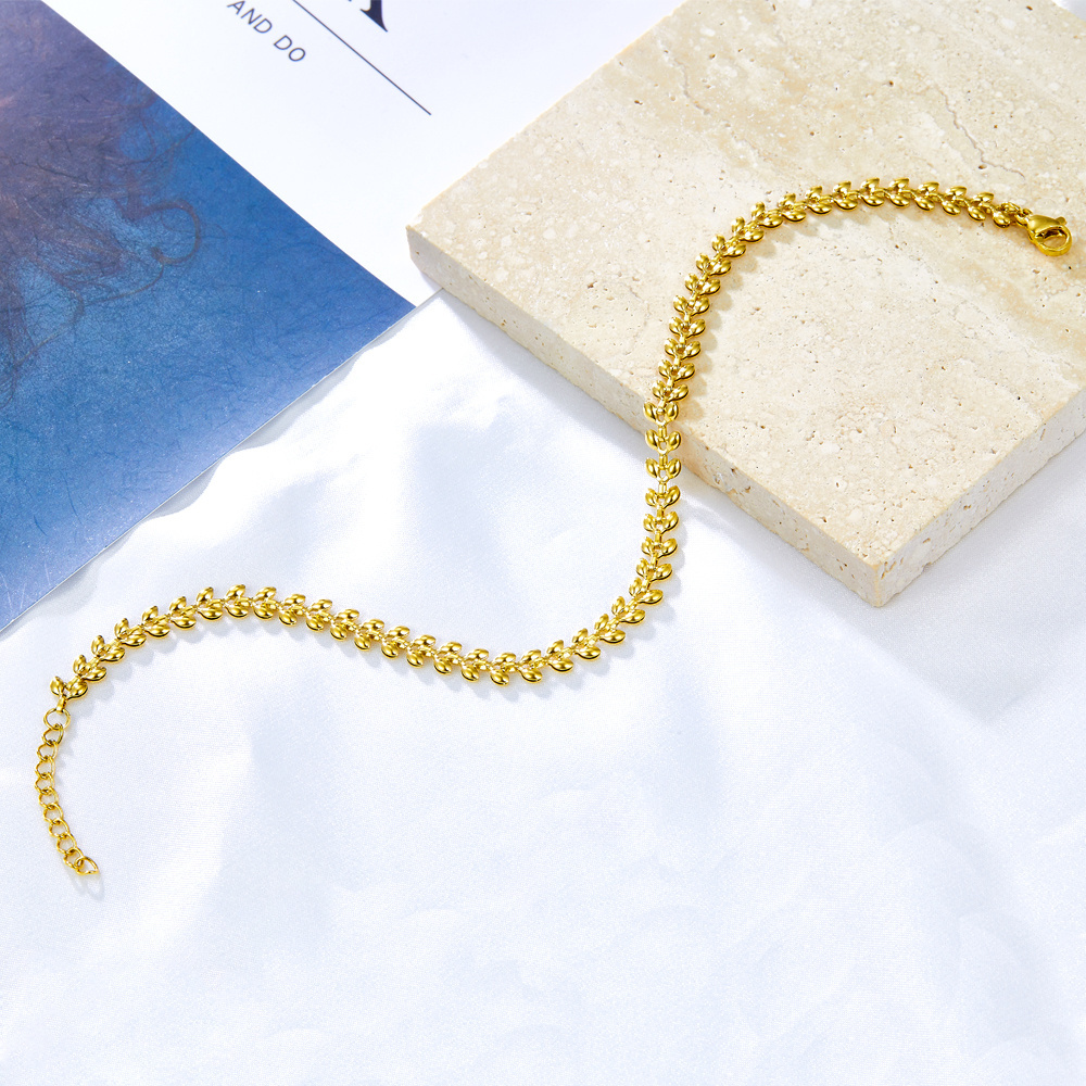 Beach Style Anklet  18K Gold  Women Beach Style Anklet  18K Gold  Women Jewelry Stainless Steel Snake Heart shape  Blue Bead  Do