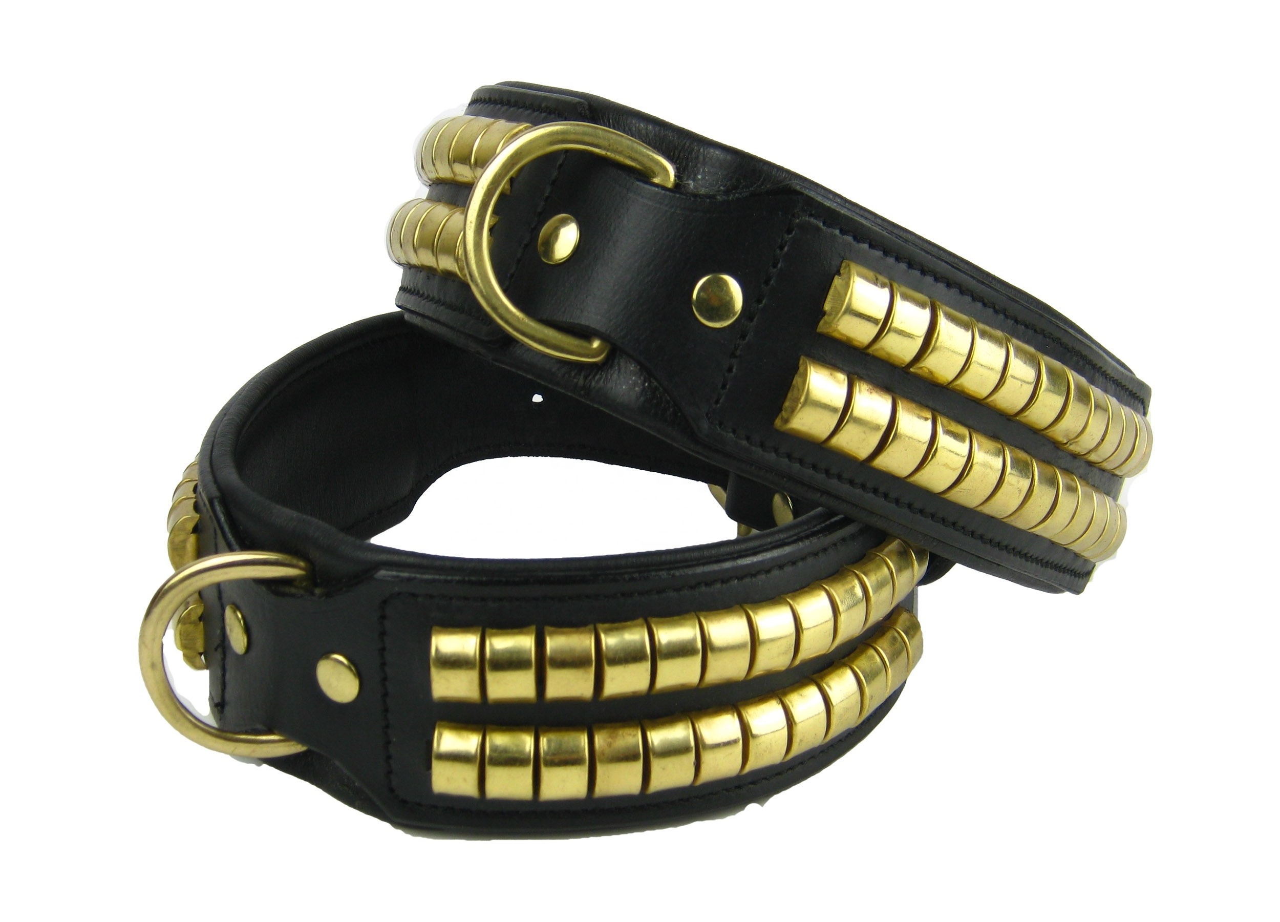 Leather Dog Collar Pet Products Wide Two Row Studded solid brass studs and fittings Leather Dog Collar Padded