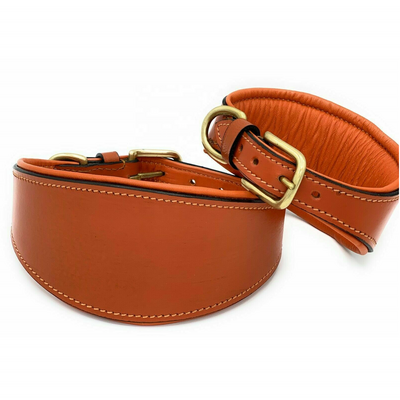 Leather Dog Collar Pet smart Products Whippet Greyhound Leather Padded Soft Dog Collar TAN COLOR