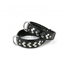 Leather Dog Collars hexagon smart chrome studs Leather Dog Collar smart pet collar