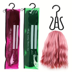 Zip Lock Packing Bag PVC Plastic Hair extension Wig Packaging Bags Custom Wig Storage Bag With Hanger