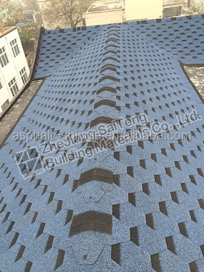 Cheap Types of Roofing Materials Blue Mosaic / Hexagonal Bitumen Shingles