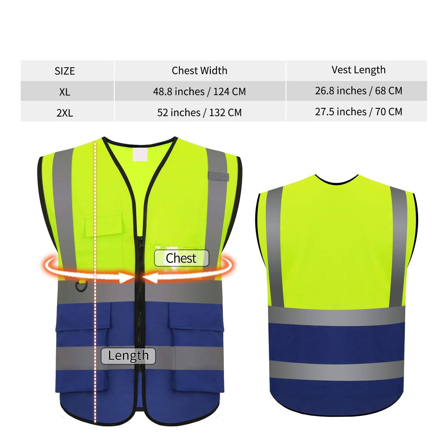 Multi Pocket Reflective Vest, With Reflective Strips Safety Work Vest For Construction Outdoor Mix Yellow & Blue Custom Color Wh