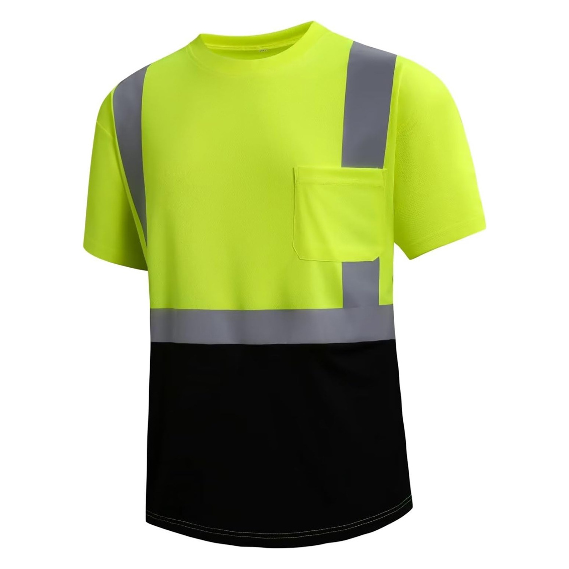 Men's Hi Vis Reflective Crew Neck Short Sleeve T Shirt Reflective Strip Short Sleeve Polyester Fabric And Shoulder Straps