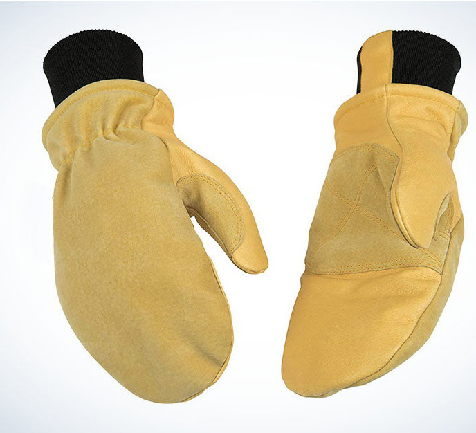 Pre-Lined Full Leather Chopper Mitten Cold Weather Glove Men Waterproof Split Leather Winter Mittens Cold Resistant Gloves