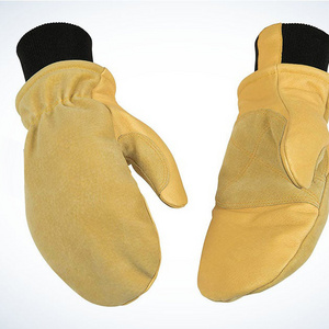 Pre-Lined Full Leather Chopper Mitten Cold Weather Glove Men Waterproof Split Leather Winter Mittens Cold Resistant Gloves