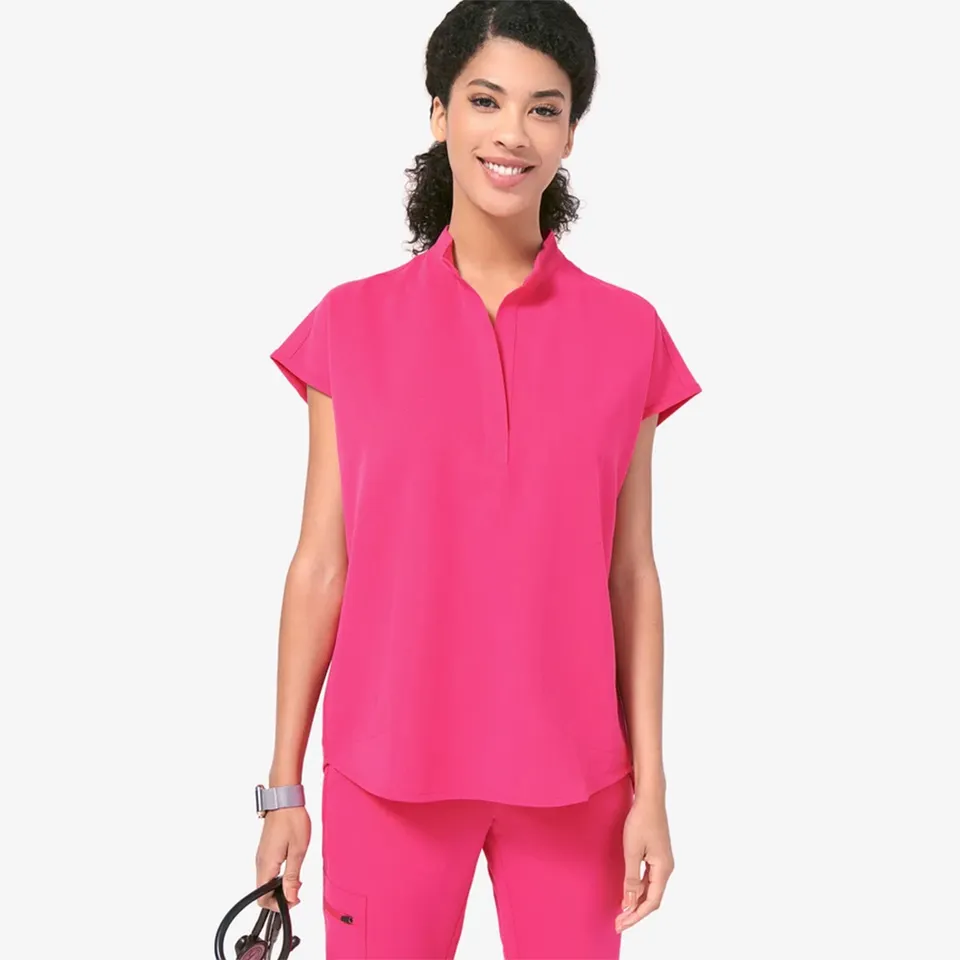 Wholesale Sleeveless Pink Half Button Up Hot Sale New Designs Clinical Uniforms Women Unisex Medical Nurse Scrub