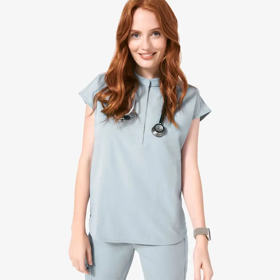 Hot Sale Half Zipper Sleeveless New Designs OEM Short Sleeved Clinical Uniforms Women Unisex Medical Nurse Scrub Uniforms