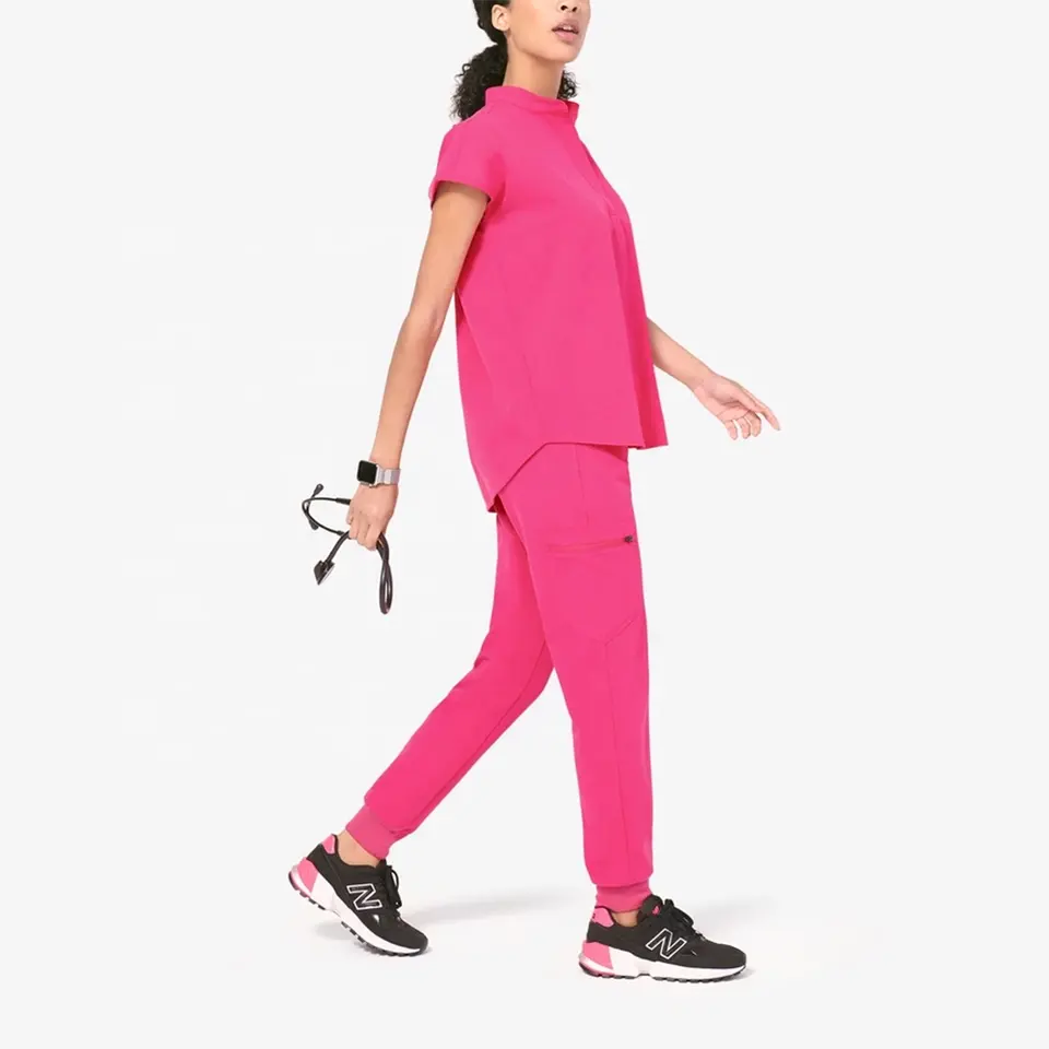 Wholesale Sleeveless Pink Half Button Up Hot Sale New Designs Clinical Uniforms Women Unisex Medical Nurse Scrub