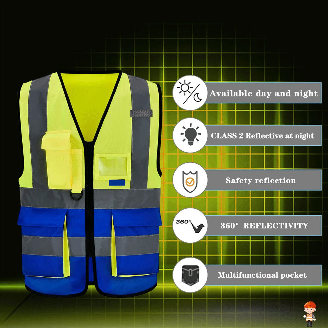 Workers With Printing Logos Hi Viz Visibility Reflective Safety Reflective Custom Printed Logo Men's Workwear Tool Unisex