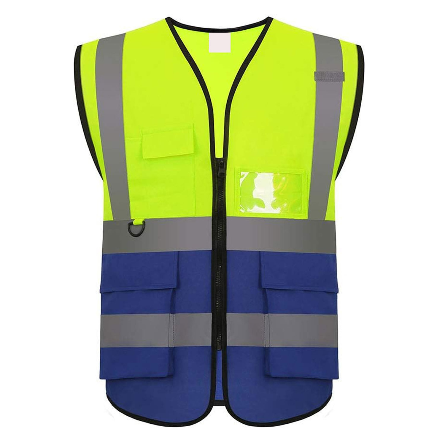 Multi Pocket Reflective Vest, With Reflective Strips Safety Work Vest For Construction Outdoor Mix Yellow & Blue Custom Color Wh