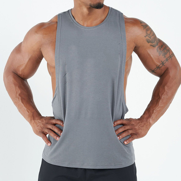 NEW Cheap factory polyester plain blank mens ribbed fitness tank top  white black grey color singlet for men gym fitness use