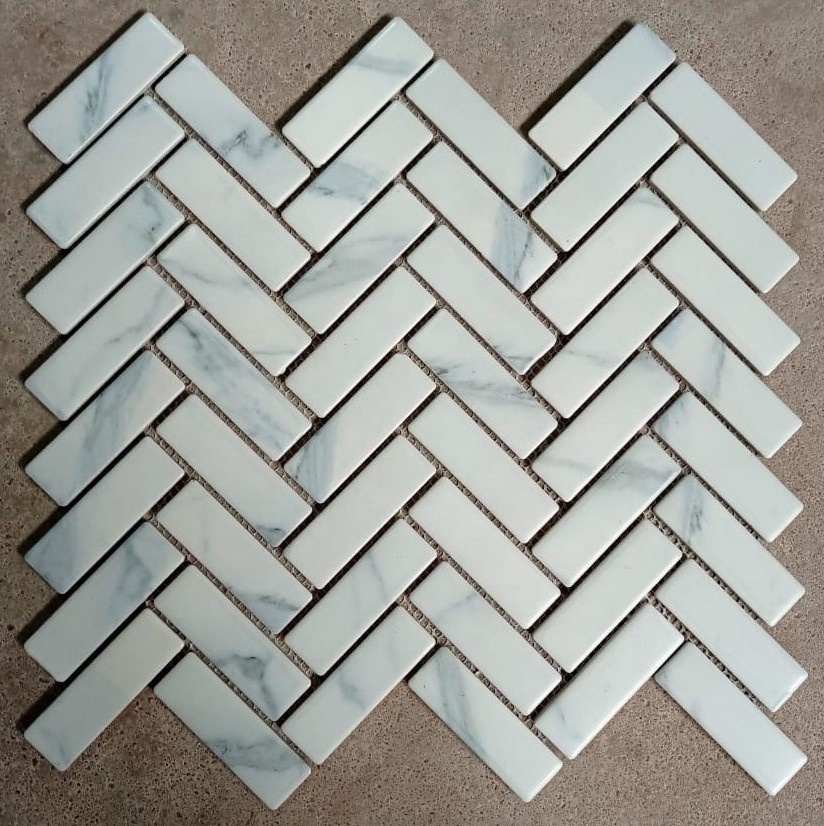 CARRARA LOOK MATT HERRINGBONE PORCELAIN MOSAIC Wall & Floor Tile