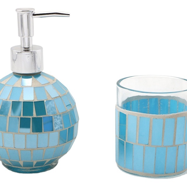 Mosaic Style Blue Bathroom Accessories 4pcs Glass Set