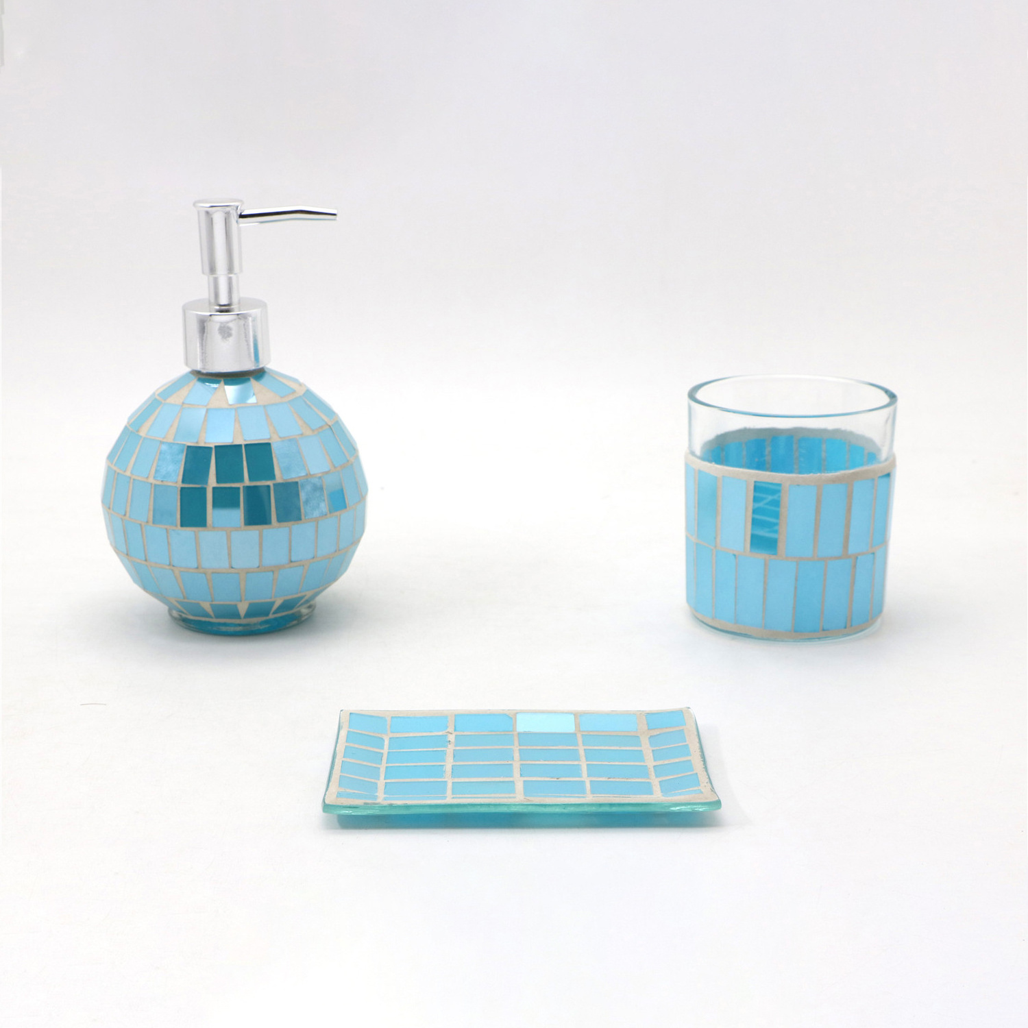 Mosaic Style Blue Bathroom Accessories 4pcs Glass Set