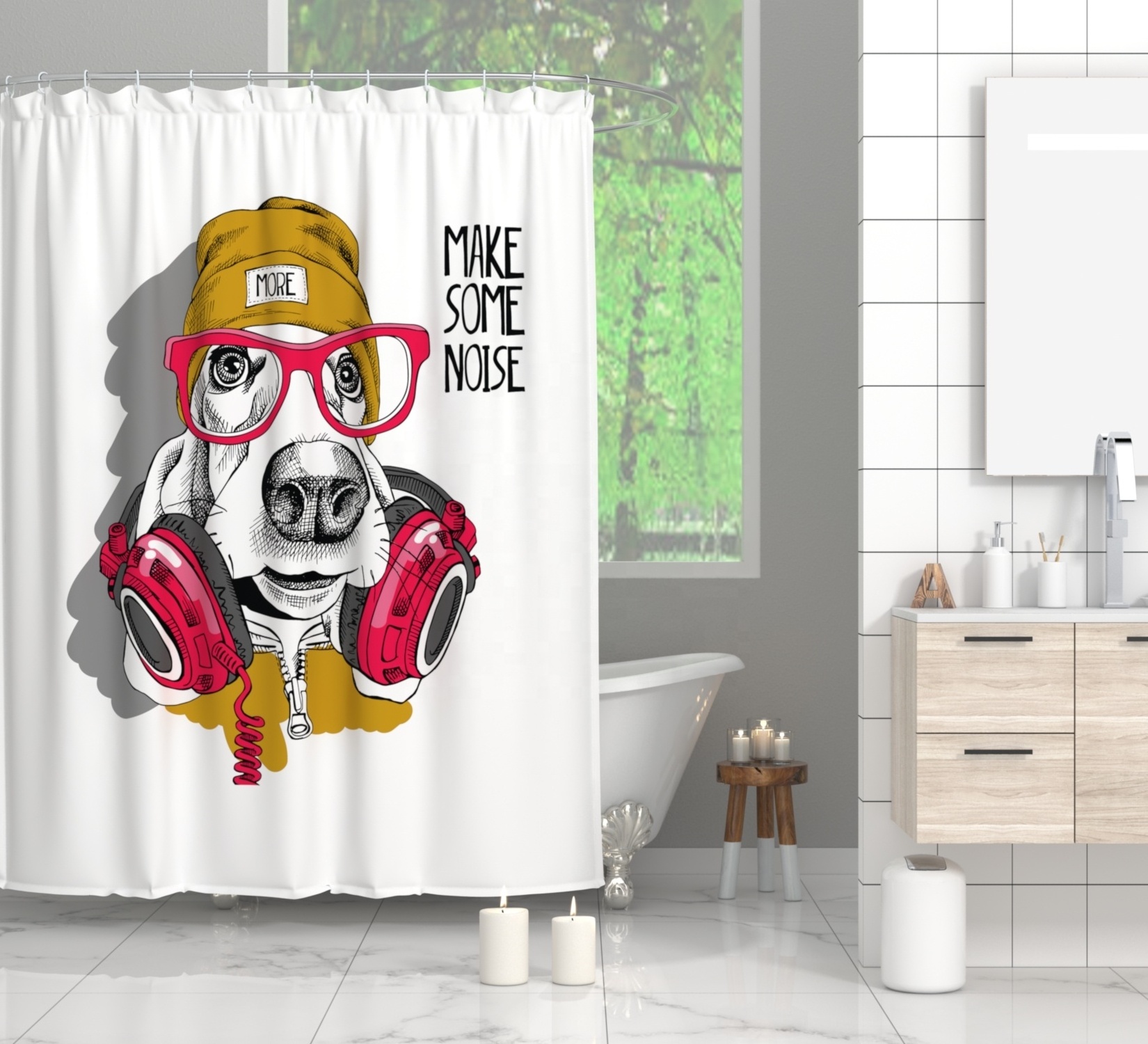 Hot Sale Animals Printed Waterproof  Bath Curtain Bathroom Polyester High Quality Hotel Shower Curtain