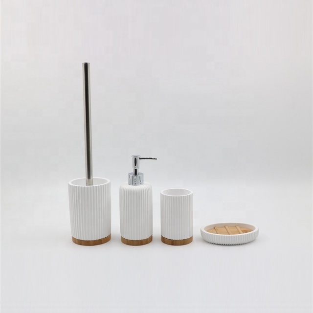 Modern Designed Polyresin With Bamboo 4-piece Bathroom Accessories Set Shower Toilet Accessories