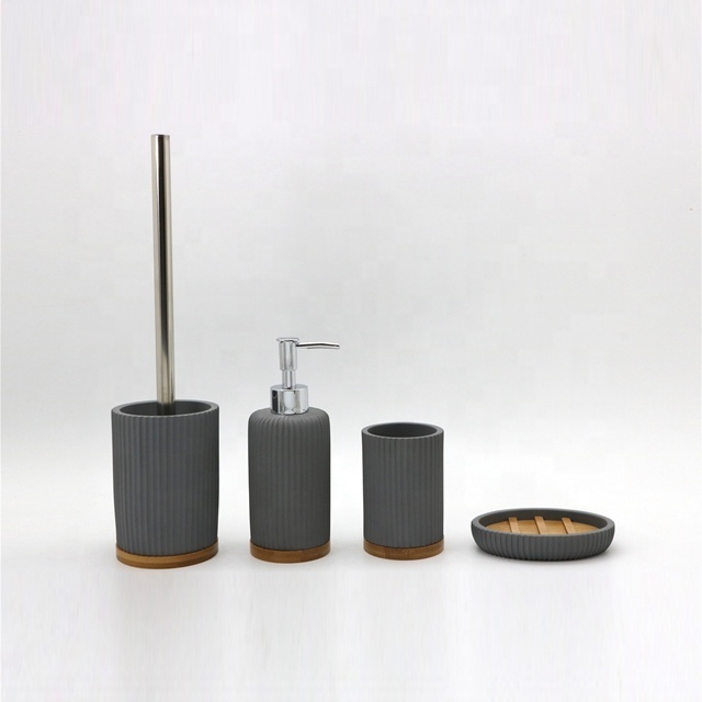 Modern Designed Polyresin With Bamboo 4-piece Bathroom Accessories Set Shower Toilet Accessories