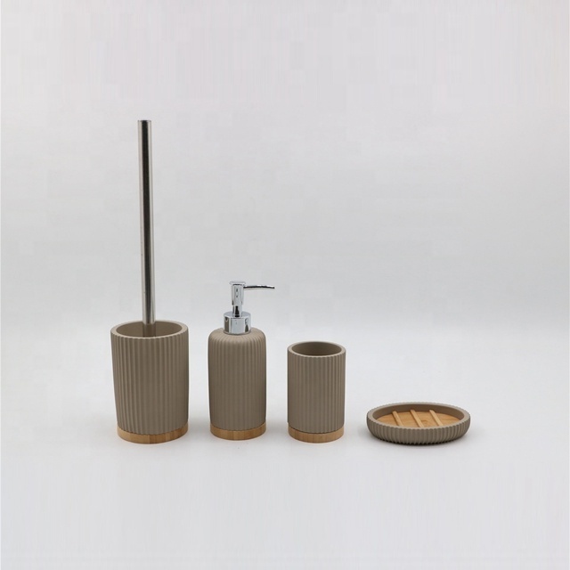 Modern Designed Polyresin With Bamboo 4-piece Bathroom Accessories Set Shower Toilet Accessories