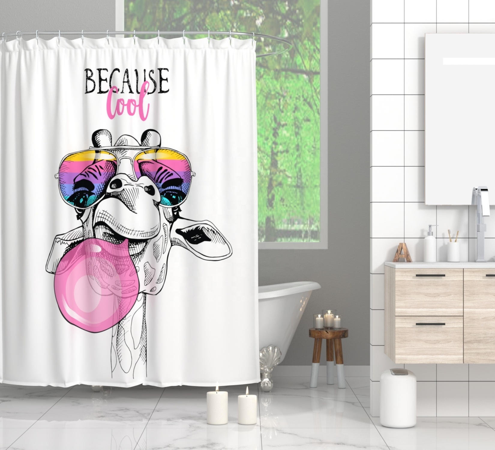 Hot Sale Animals Printed Waterproof  Bath Curtain Bathroom Polyester High Quality Hotel Shower Curtain