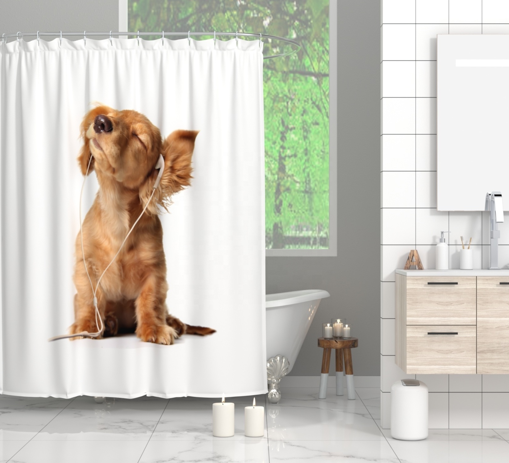 Hot Sale Animals Printed Waterproof  Bath Curtain Bathroom Polyester High Quality Hotel Shower Curtain