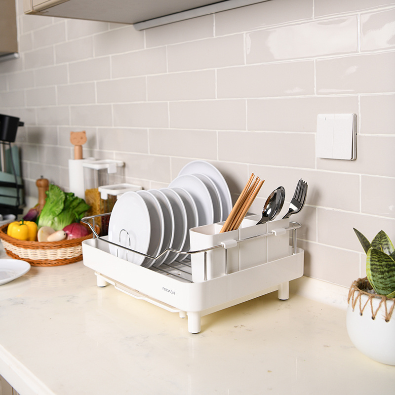 kitchen drying rack organizer single layer dish draining rack kitchen storage basket with tray dish drainer rack