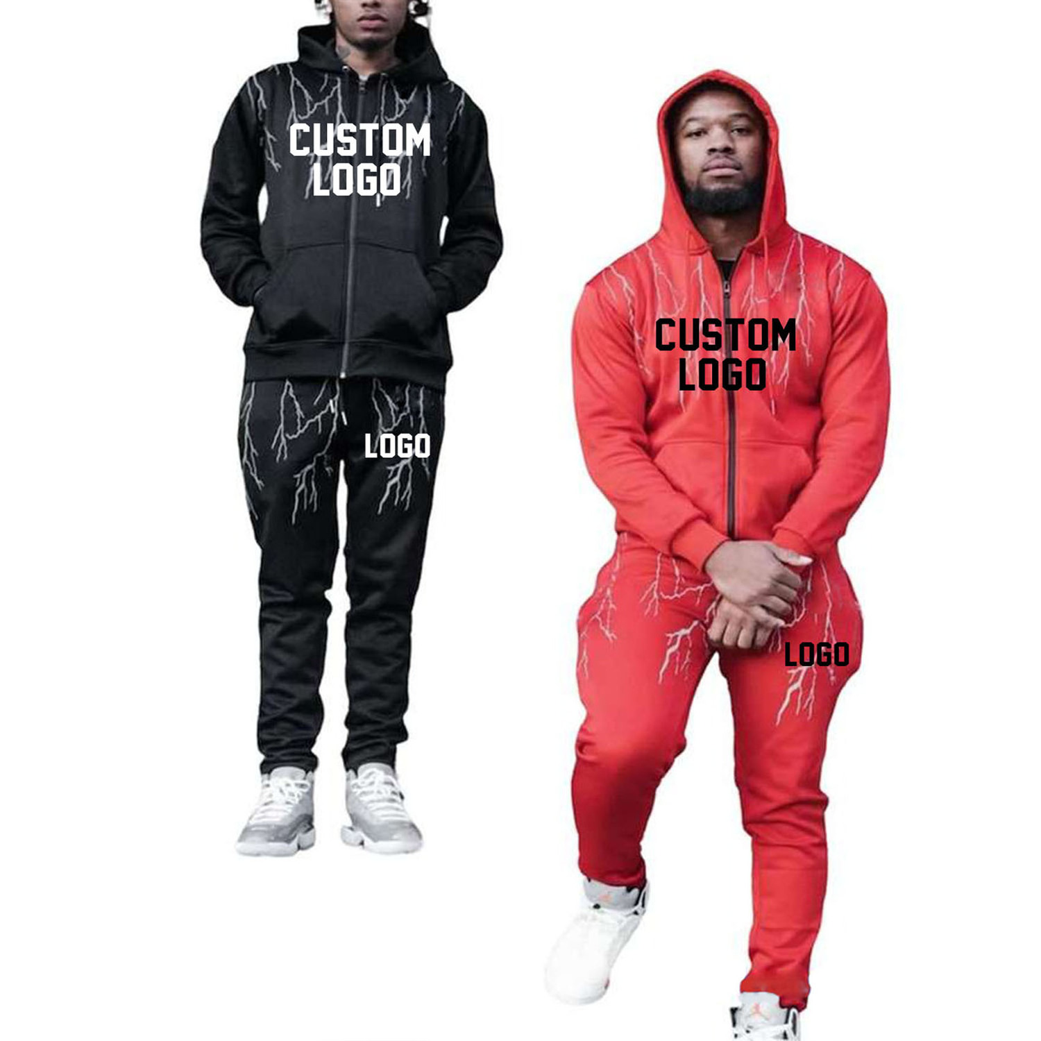 Custom logo High quality sweatsuits blanks cotton flared sweatpants and full zip up hoodie set tracksuit for men