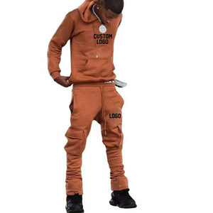 Custom logo High quality sweatsuits blanks cotton flared sweatpants and full zip up hoodie set tracksuit for men