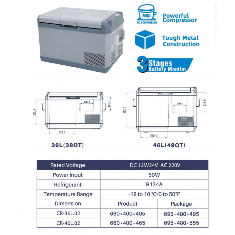 Custom compressor freezer smart app control portable car fridge refrigerator for car camping 12 volt rechargeable solar fridge