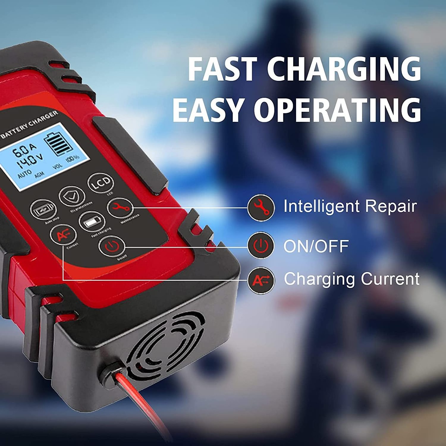 Fast Charging 8A Automotive Battery Charger 12V / 24V Smart Battery Maintainer Trickle Charger for Car Motorcycle Boat Marine