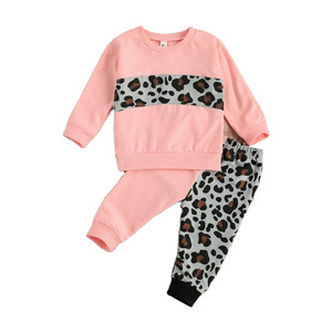 New Fashion Girls Clothing Sets Autumn Girls Patchwork Leopard Print Sweatshirts Tops Track Pants Tracksuits for Girls Outfits