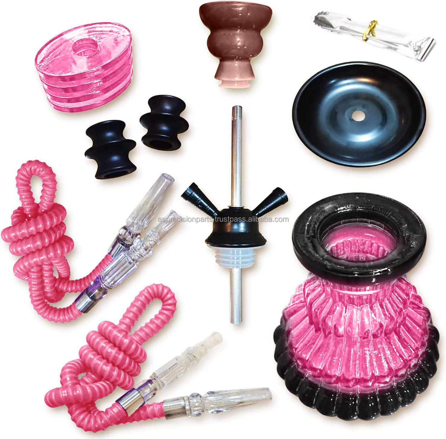 Hookah Set with 2 Hose 11_ Premium Portable Mini Hookah Complete Set with pink Glass Vase