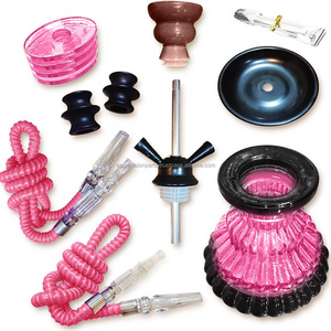 Hookah Set with 2 Hose 11_ Premium Portable Mini Hookah Complete Set with pink Glass Vase