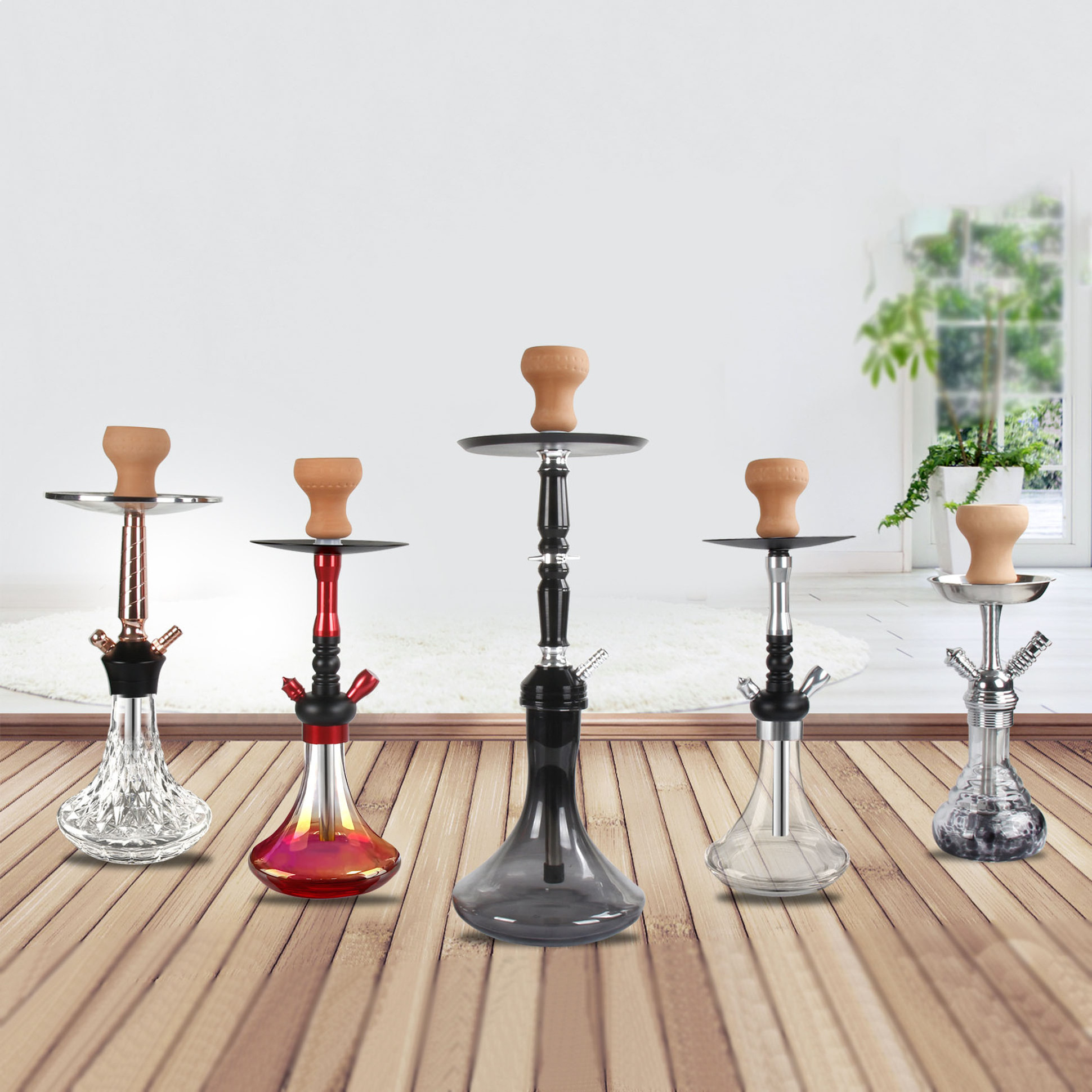 17.5inch  Hookah Set with 1 Hose Glass Hookah Parts Custom Stainless Steel Hookah Washable With Smoking Accessories