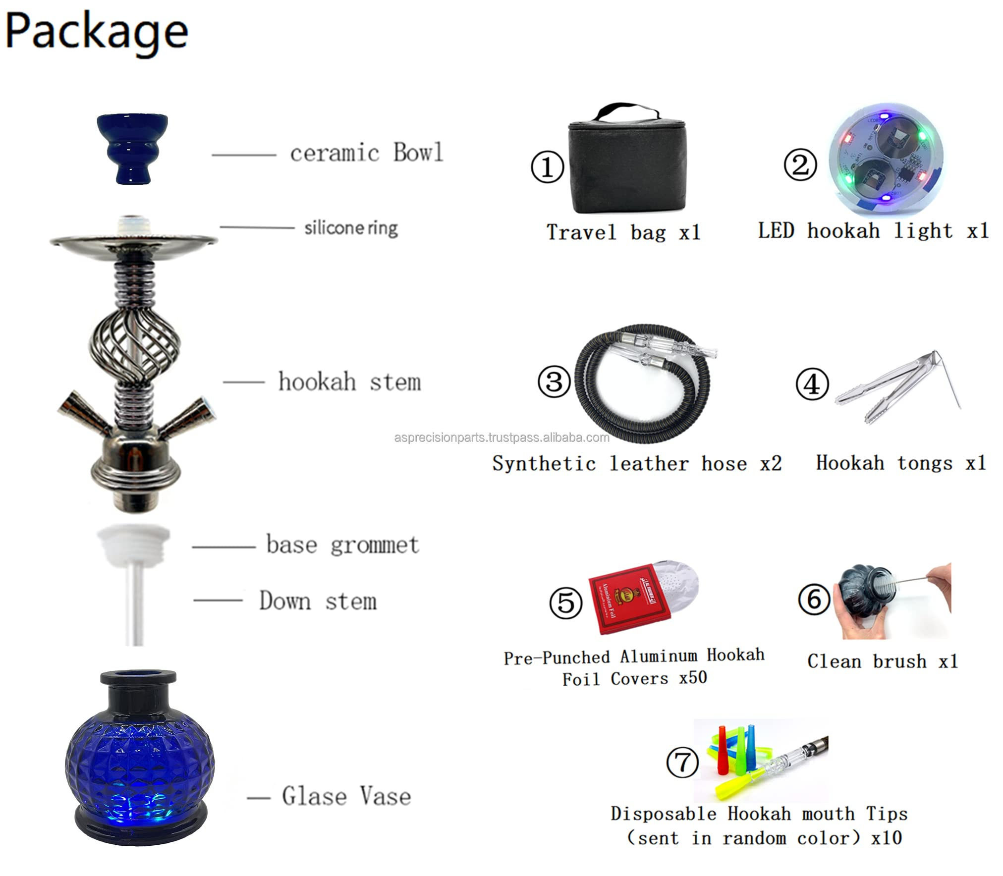 Hookah Set 12.6inch 2 Hose Deluxe With LED Light