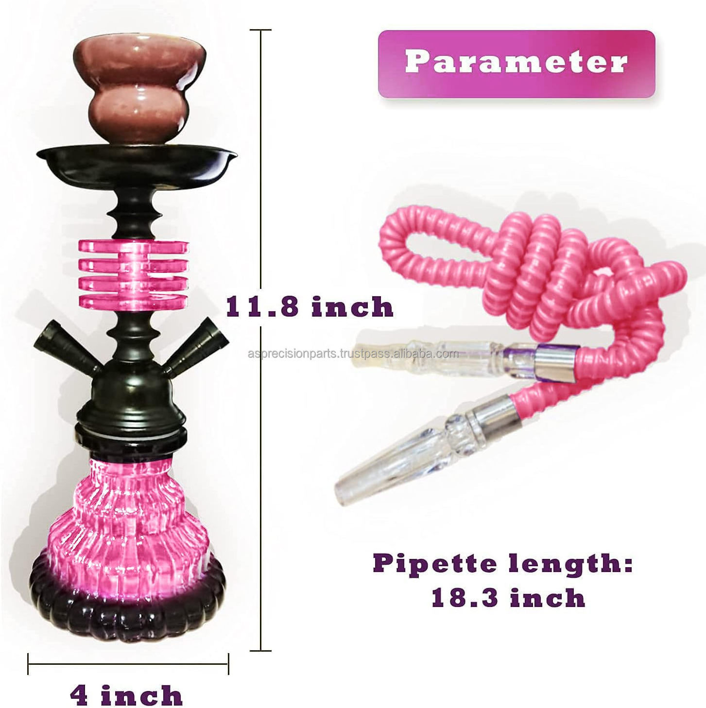 Hookah Set with 2 Hose 11_ Premium Portable Mini Hookah Complete Set with pink Glass Vase