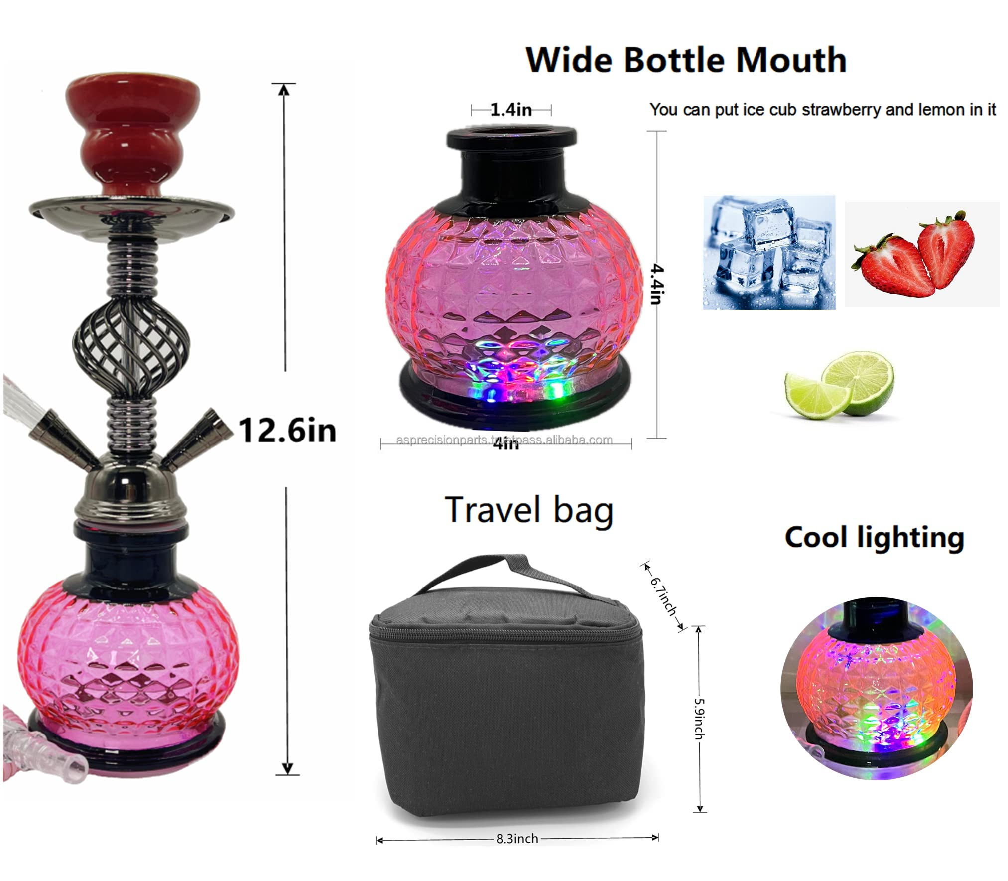 Hookah Set 12.6inch 2 Hose Deluxe With LED Light