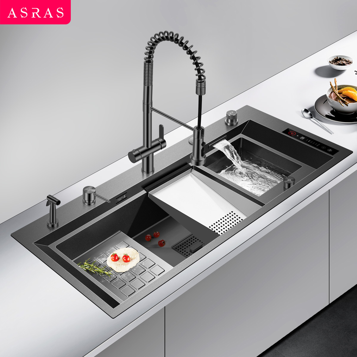 Asras New Techology Model 11550NJH ss304 Nano Black Double Basin Hydro Purification Kitchen Handmade Sink