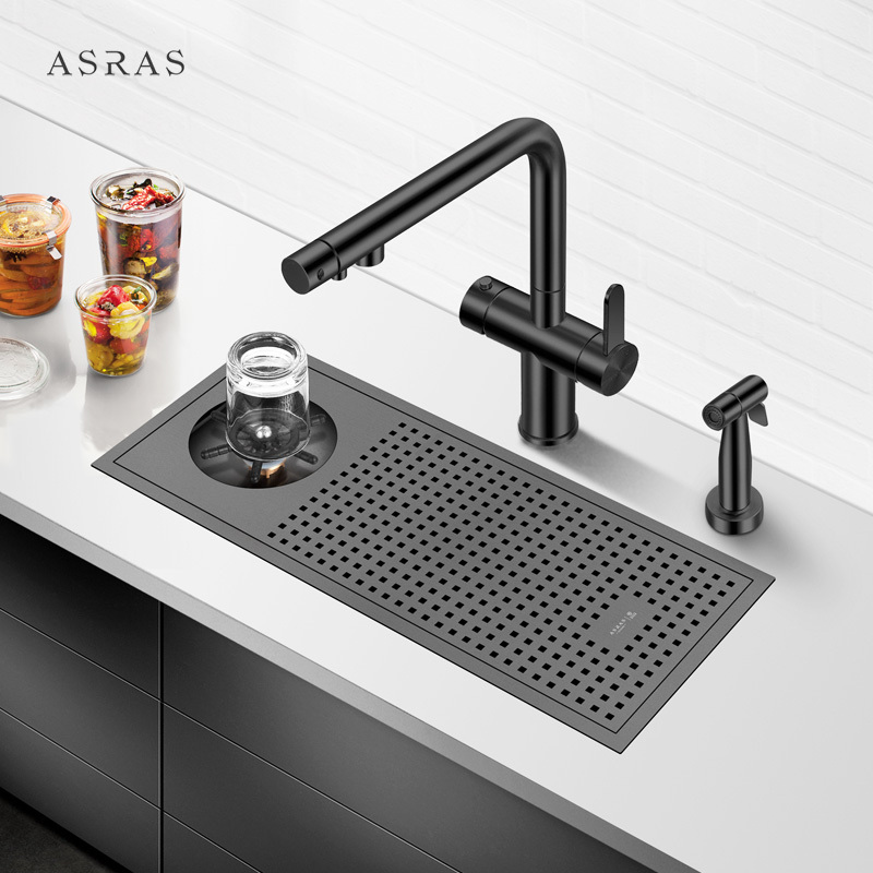 Nano Sink Cup Maker Sink Kitchen Faucet Manufacturer-5322n-1 Gun Metal Asras SUS304 Stainless Steel Modern Design Brushed